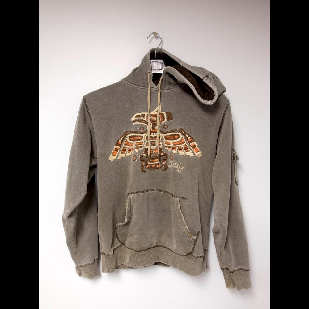 Vintage Billabong Y2K Thunderbird Embroidered Heavy Hoodie L Grey